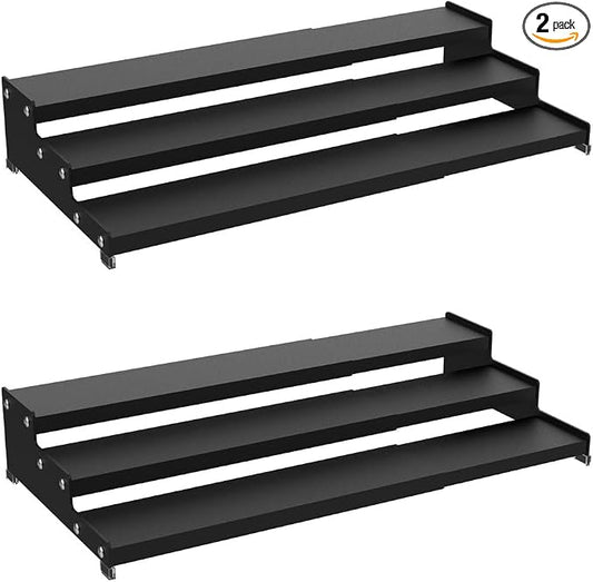 Expandable Carbon Steel Spice Rack Organizer for Pantry, Adjustable 3-Tier Ladder Shelf,Holds Up to 24 Cans,Kitchen Countertop Organizer, Rustproof Storage Rack for Spices, Cans, Sauces & Dry Goods by Ipotivespaceorganization