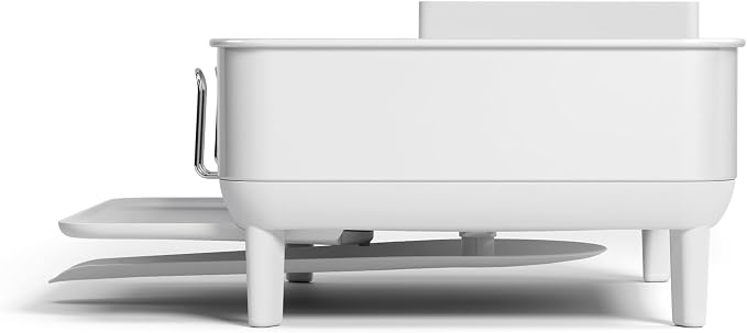 simplehuman Steel Frame Dishrack, Compact Dish Drying Rack for Small Kitchens, 360º Easy Drain Swivel Spout, Anti-Residue Coating, Moisture Control Surface, White - Image 3