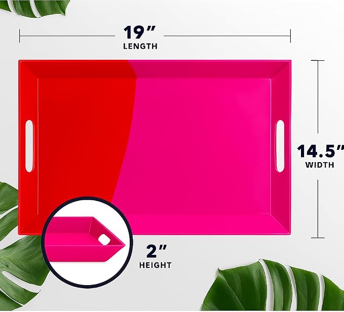 Melamine Serving Tray with Handles, Chip and Break Resistant, Durable and Kid-Friendly Food Tray for Indoor and Outdoor, Dishwasher Safe (Fuchsia/Red) - Image 4