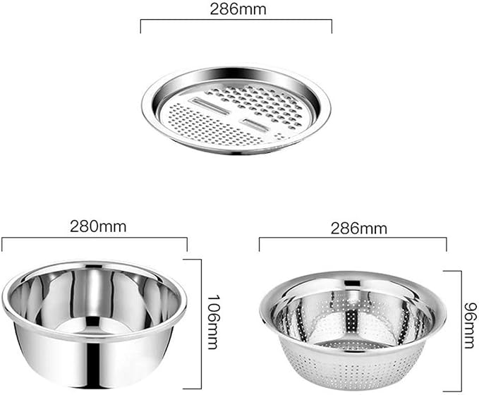 Stainless Steel Kitchen Basin Drain Basket Colander Set 3 in 1 Multifunctional Fruit Vegetable Julienne Grater Strainer Fine Mesh Basket Vegetable Rice Washing Bowl Set - Image 3