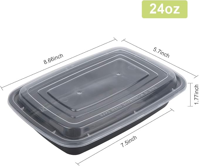 Reusable Food Meal Prep Containers with Lids, 50-Pack 24 OZ. | Reusable Microwave Disposable Plastic Bento Boxes BPA Free Lunch Storage Boxes for Meal Prepping-Stackable, Dishwasher Safe. - Image 2
