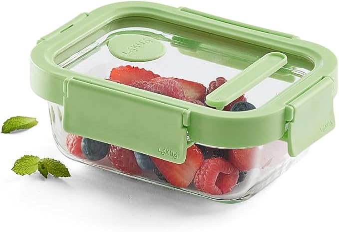 Lékué Rectangular Glass Food Container with Airtight Lid & Steam Valve - 13oz - Borosilicate Glass & 100% Platinum Silicone Lidded Dish for Storage and Cooking - Microwave, Freezer & Dishwasher Safe - Image 2