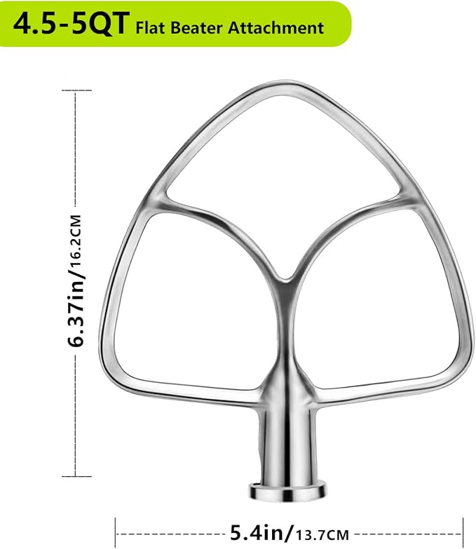 Stainless Steel Stand Mixer Attachments 3-Piece for KitchenAid 4.5-5 Qt Tilt Head Stand Mixer. Includes 6 Wire Whisk, Flat Beater, Dough Hook for KitchenAid 4.5-5 Qt Mixer Bowl - Image 5