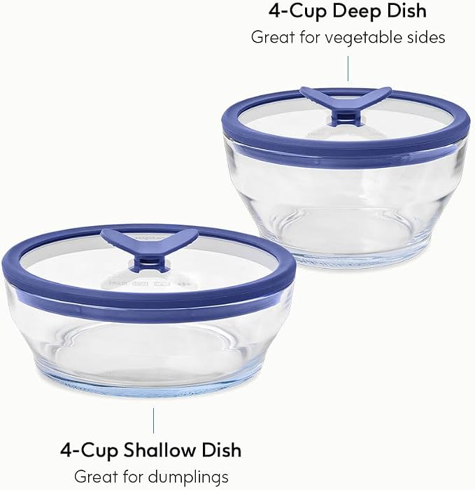 Anyday 4-Piece Medium Glass Food Storage with Lids (Clear Blueberry) | Plastic-Free Meal Prep, Microwave Cookware, Stackable Airtight Container, Vented Lid, Microwave-Safe Reheating - Image 2