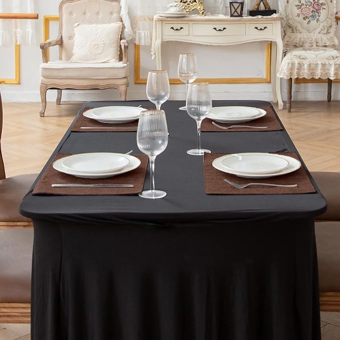 Cloth Placemats Set of 8, Linen Type Fabric Placemats Machine Washable Heat Resistant Placemats Wrinkle Free Thick Polyester Kitchen Place Mats for Dining Table (Dark Brown) - Image 3