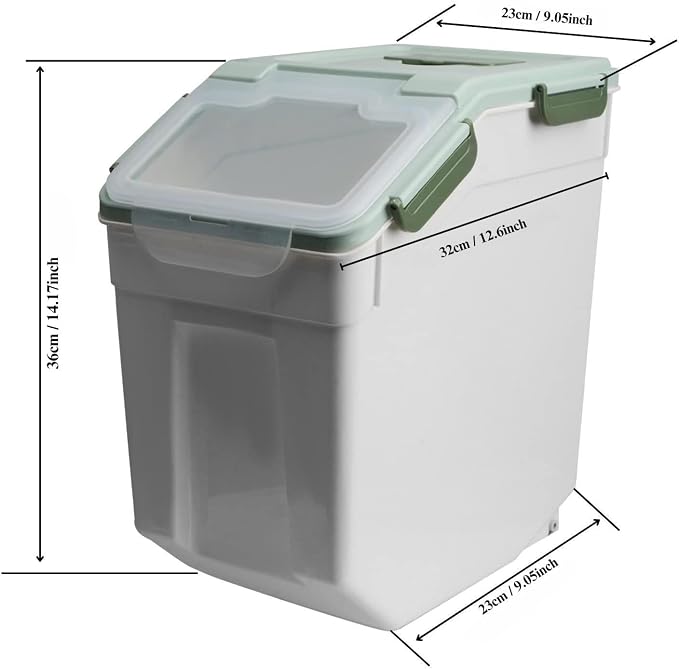 Large Flour Storage Container Bin 25lb, 4 Pack Airtight Rice Storage Containers with Wheels Seal Locking Lid, BPA Free, with Measuring Cup |Scoop, for Beans, Sugar, Grain, Dry Food - Green - Image 2