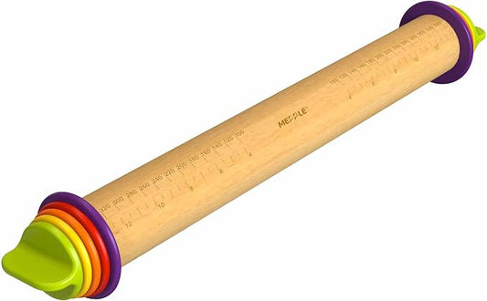 Rolling Pin with Thickness Rings for Baking,Fondant, Pizza, Pie Crust, Cookie, Pastry, Roller Rod for Dough Thickness, 13.6" Adjustable Wooden Rolling Pin with 4 Thickness Rings by MeppleMakeYourLifeSimple