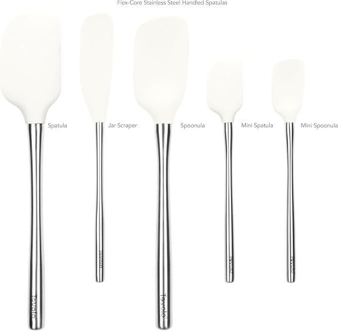 Tovolo Stainless Steel Handled Silicone Spatula Set of 5 White, Dishwasher Safe Kitchen Spatula Set for Cooking Baking, Non Toxic BPA Free Silicone Spatula set with Metal Steel Handle - Image 3