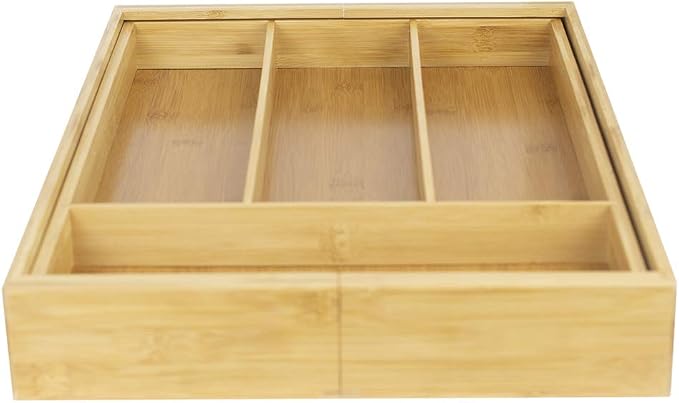 Home Basics Natural Expandable Organizer, Premium Cutlery and Utensil Tray-Pure Bamboo, Adjustable Kitchen Drawer Divider or Makeup - Image 4
