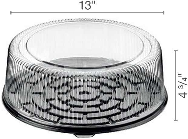 Round 13" Cake Container. Black 13" Base and Clear 4 5/7" High Dome Lid. Pack is 50 sets. Enhances the Display, Storage, and Transport of Cakes/Pies. - Image 2