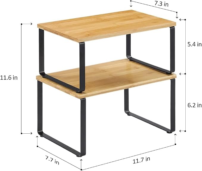 NEX Bamboo Cabinet Organizer Shelf, Kitchen Counter Shelves Set of 4 | Stackable & Expandable Spice Rack, Space-Saving Pantry Organizers Bathroom Countertop Storage, Natural and Black - Image 3