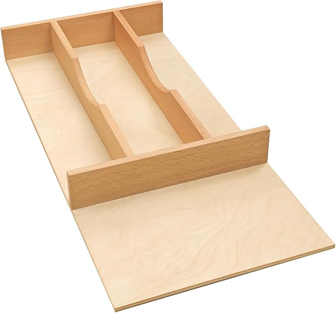 Silverware Drawer Organizer - Trim-to-Fit with Adjustable Dividers for Kitchen Utensil Storage, Beech Wood Frame with 11 Sizes (10.24" W x 22" D) by Unknown