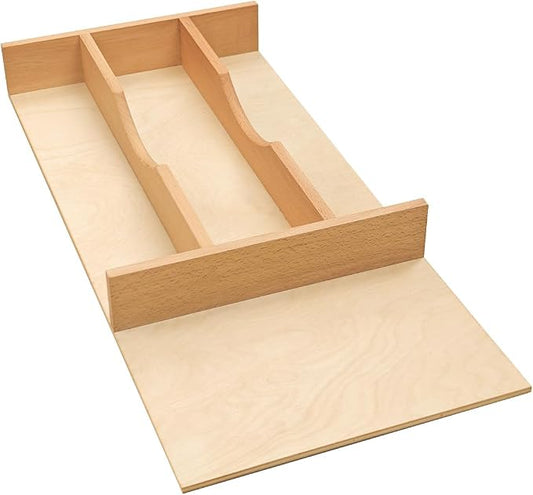 Silverware Drawer Organizer - Trim-to-Fit with Adjustable Dividers for Kitchen Utensil Storage, Beech Wood Frame with 11 Sizes (10.24" W x 22" D) by Unknown