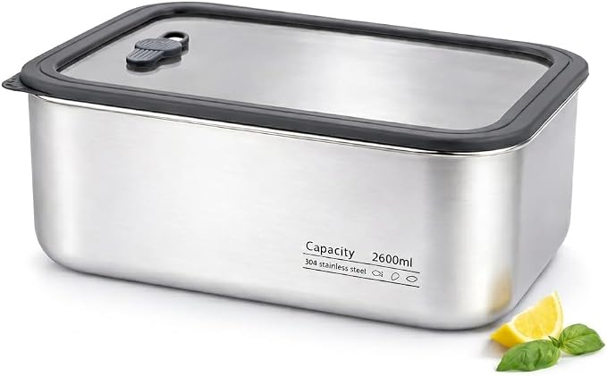 Stainless Steel Food Storage Container-2600ml Leakproof, Airtight Stainless-Steel Bowl with Lid, Freezer/Dishwasher/Microwave Safe Container, Durable & Stackable Stainless Steel Container with Lid by Unknown