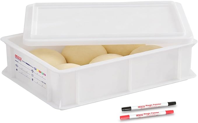 Pizza Dough Proofing Box with Lid, Commercial Food Grade Stackable Bread Proofing Container with Label Sticker & 2 Erasable Markers, BPA Free, Fits Up to 6 Dough Balls by GATBO