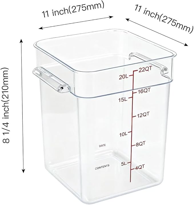 4 Pack Food Storage Containers with Red Lids, 22.0 Qt - Square, Clear, Polycarbonate, for Restaurant Commercial Kitchen and Home party - Image 2