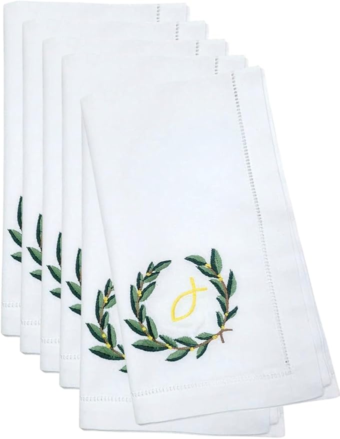 Embroidered Cotton Napkins Christmas 20x20 (Green Wreath) by Unknown