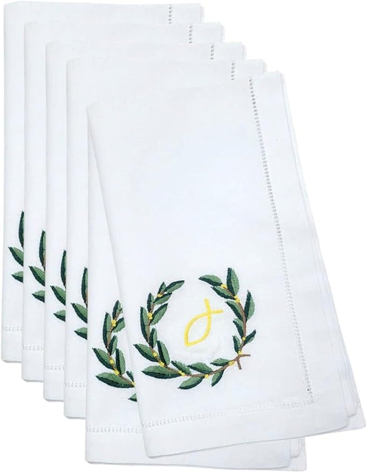Embroidered Cotton Napkins Christmas 20x20 (Green Wreath) by Unknown