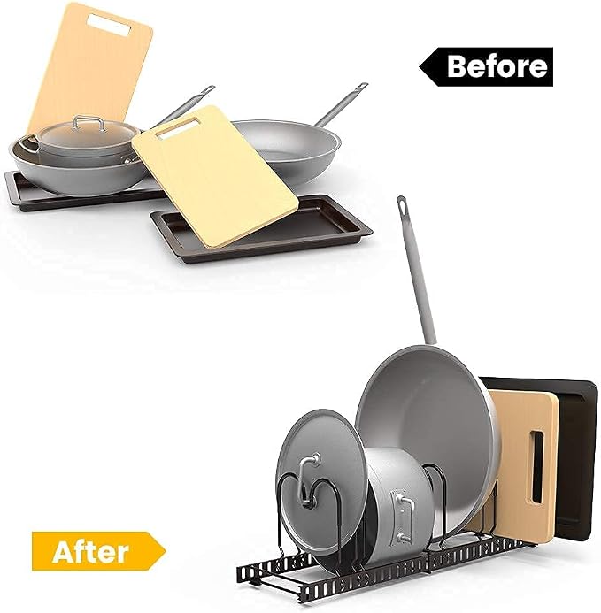12 Adjustable Dividers Pot Lid Organizer Rack, Expandable Pan Holder for Kitchen Counter and Cabinet - Image 4