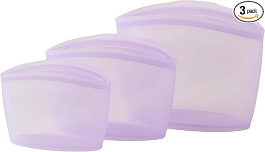 Blue Ginkgo Silicone Food Storage Bags, 3-Pack, Reusable, Made in Korea | Leakproof. Stand Up. Freezer and Dishwasher Safe. (Lavender) by BLUEGINKGO