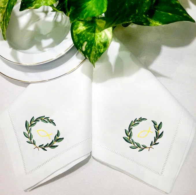 Embroidered Cotton Napkins Christmas 20x20 (Green Wreath) - Image 5