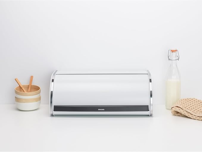 Brabantia Roll Top Bread Box | Large | White | Metal Front Opening Bread Store for Kitchen Countertop | Partly Flat Top for Extra Storage, Magnet Closing Lid | Fits 2 Loaves - Image 4