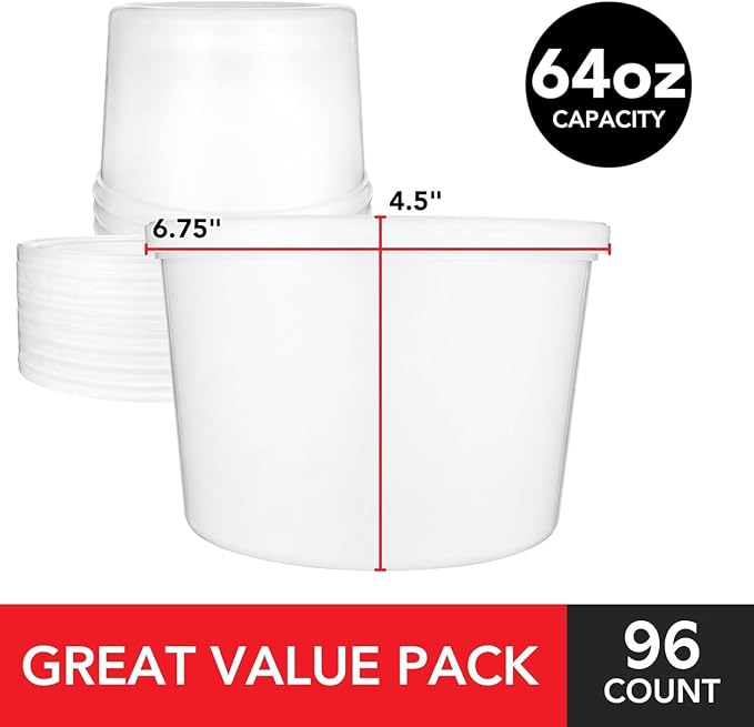 Stock Your Home 64 oz Plastic Deli Containers with Lids (96 Pack), Half Gallon Reusable Freezer and Food Storage Containers, Microwave Safe - Image 2