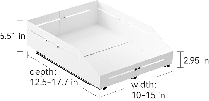 Pull Out Cabinet Organizer 12.5"-17.7"D&10"-15"W Raised Walls White | 5.5" Raised Side Walls Zero-Drill Adhesive Install 4-Way Expandable Design Triple-Rail Smooth Glide For Kitchen Cabinets - Image 2
