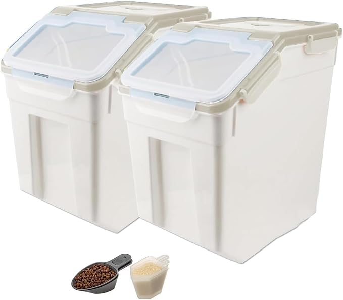 RUIAN 2Pcs Large Flour Storage Container Bin 50Lb Airtight Rice Storage Containers with Wheels Seal Locking Lid, BPA Free with Measuring Cup&Scoop for Flour, Rice, Grain 100LBS Total (Grey) - Image 8