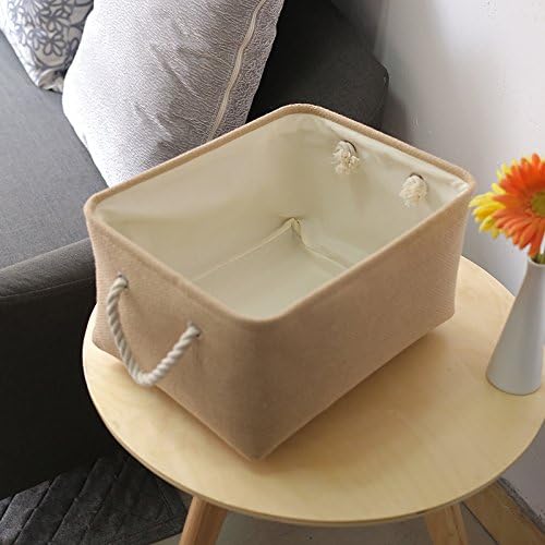 Decorative Basket Rectangular Fabric Storage Bin Organizer Basket with Handles for Clothes Storage (Beige, Medium-1Pack,13.8L*9.8W*6.7H) - Image 8