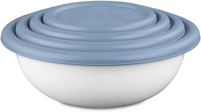 Sterilite Covered Bowl Set, Plastic Nesting Kitchen Mixing Bowls with Pour Spout, Meal Prep Food Storage Containers with Lids, Washed Blue (Set of 12) - Image 7
