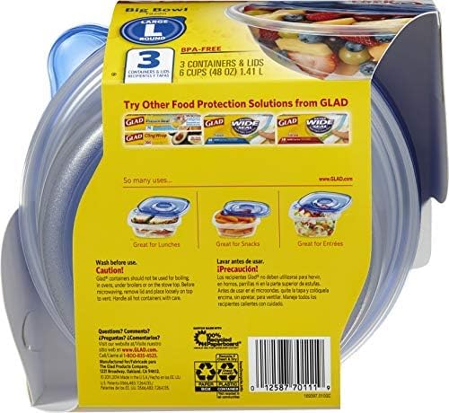 Glad GladWare Big Bowl Food Storage Containers with Lids, Large Round No BPA Plastic Containers for Soups, Salads, and Meal Prep, Lock Tight Seal, Microwave Dishwasher Safe, 48 Oz, 3 Count - 6 Pack | Lock-tight seal for soups, salads, and meal prep in ... - Image 11