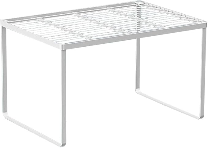 Kitchen Cabinet Storage Shelf Stackable Wire Spice Rack Organizer Heavy Duty Space Saver for Bathroom Bedroom Closet Laundry Room Office Countertop - White, Pack 1 by LIYIVNAA