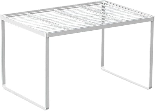 Kitchen Cabinet Storage Shelf Stackable Wire Spice Rack Organizer Heavy Duty Space Saver for Bathroom Bedroom Closet Laundry Room Office Countertop - White, Pack 1 by LIYIVNAA