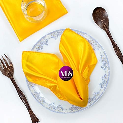 VDS - 150 Pieces | Satin Napkins 20 x 20 Inch Square | Kitchen & Dinner Table Napkins Cloths Handkerchief for Restaurant Bistro Wedding Christmas Birthday Party Dinner Decoration (Yellow Gold) by VDS