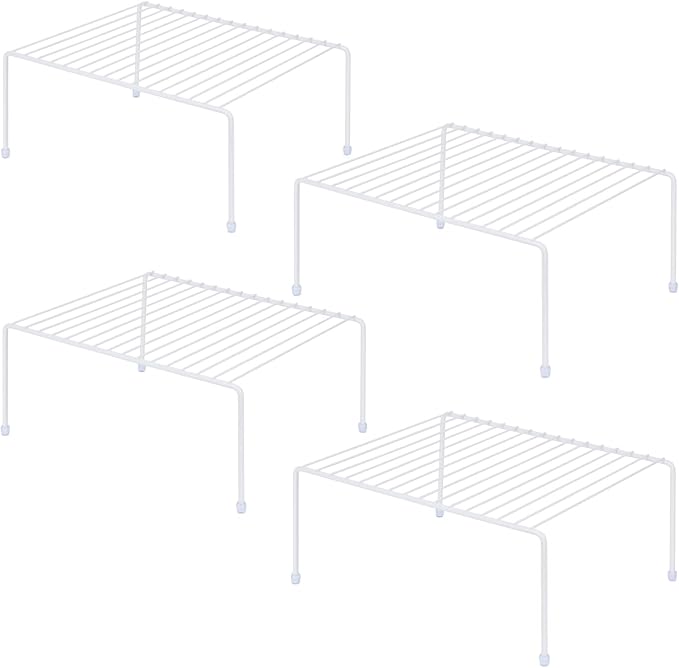 SIBAO Kitchen Cabinet Storage Shelf Rack/Plastic Feet - (13.1 x 10.2 Inch) - Steel Metal - Rust Resistant Finish - Cups, Dishes, Cabinet & Pantry Organization (4, White) by Unknown