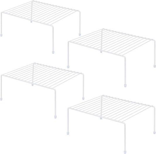 SIBAO Kitchen Cabinet Storage Shelf Rack/Plastic Feet - (13.1 x 10.2 Inch) - Steel Metal - Rust Resistant Finish - Cups, Dishes, Cabinet & Pantry Organization (4, White) by Unknown