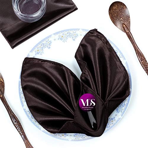 VDS - 125 Pieces | Satin Napkins 20 x 20 Inch Square | Kitchen & Dinner Table Napkins Cloths Handkerchief for Restaurant Bistro Wedding Christmas Birthday Party Dinner Decoration (Chocolate) by VDS