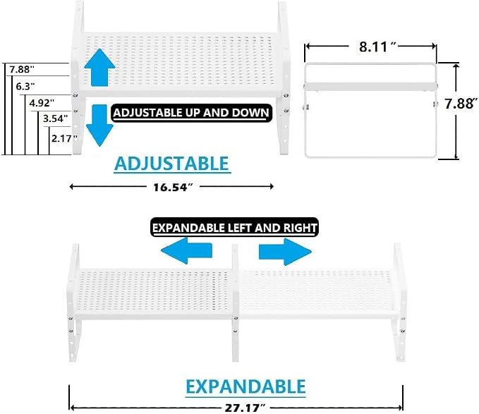 Expandable Shoe Rack Stackable Metal Pantry Storage Shelves Stand Adjustable Height Cabinet Shelf Organizer Racks Spice Shelving(2PACKS/WHITE,MEDIUM) - Image 5