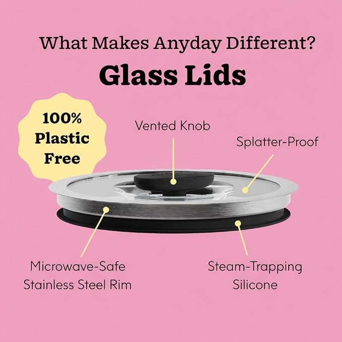Anyday 4-Piece Medium Glass Food Storage with Lids (Onyx) | Plastic-Free Meal Prep, Microwave Cookware, Stackable Airtight Storage Container, Vented Lid, Microwave-Safe Reheating - Image 3