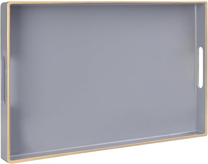 Gray Serving Tray with Handles, Modern Grey Decorative Tray for Coffee Table, Plastic Rectangular Gray Trays for Ottoman, Bathroom, Decor, 15.8” x 10.2” x 1.4" by MAONAME