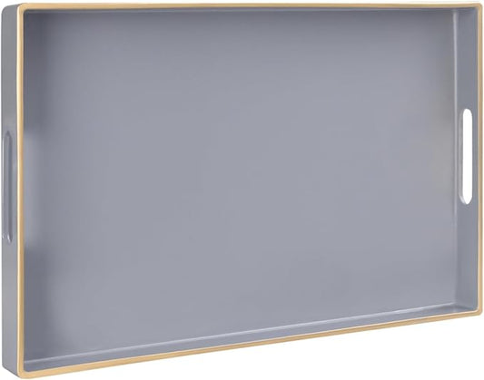 Gray Serving Tray with Handles, Modern Grey Decorative Tray for Coffee Table, Plastic Rectangular Gray Trays for Ottoman, Bathroom, Decor, 15.8” x 10.2” x 1.4" by MAONAME