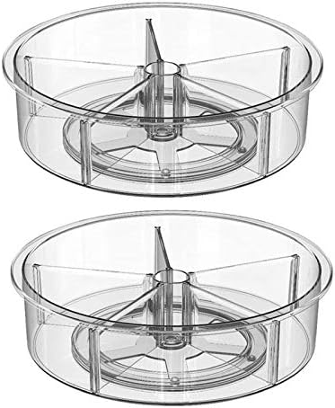 Slideep Plastic Round Lazy Susan Rotating Turntable Food Storage Container for Cabinet, Pantry, Refrigerator, Countertop, Spinning Organizer for Spices, Condiments, Baking Supplies 12'' - 2 Packs by WelcometotheSlideep