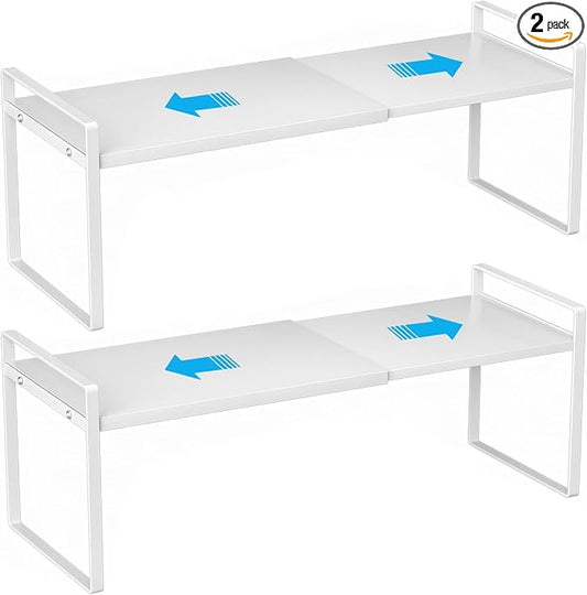 Expandable Cabinet Shelf Organizer, 2 Pack Stackable Metal Storage Rack, Adjustable Width & Height Countertop Spice Rack, Heavy Duty Pantry Cupboard Under Sink Organizer for Kitchen Office by Unknown