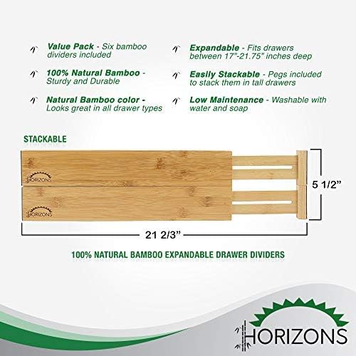 Bamboo Drawer Dividers (Set of 6) - Kitchen Drawer Organizers - Spring Adjustable, Expandable & Stackable Deep Drawers Organizer - Best for Kitchen Utensils, Silverware, Desk, Clothes Dresser Divider - Image 6