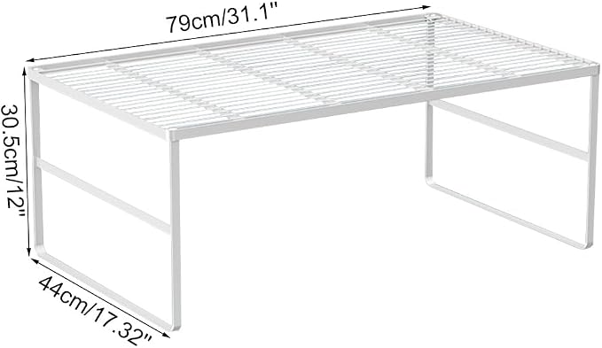 Kitchen Cabinet Storage Shelf Stackable Wire Spice Rack Organizer Heavy Duty Space Saver for Bathroom Bedroom Closet Laundry Room Office Countertop - White, Pack 1 - Image 2