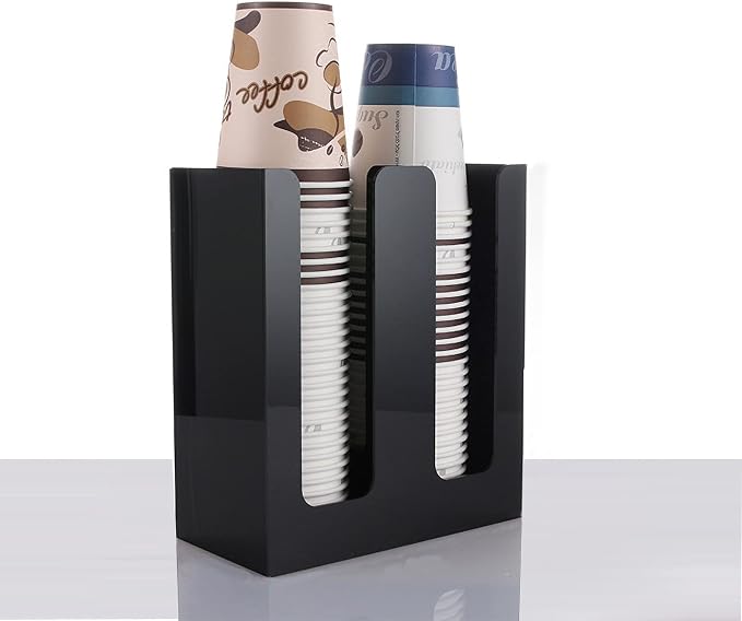 Tirifer Disposable Paper Cup Dispenser, Acrylic Coffee Cup and Lid Storage Organizer Holder, Coffee Milk Tea Shop Restaurant Accessories Christmas Party Supplies, 2 Compartments - Image 6