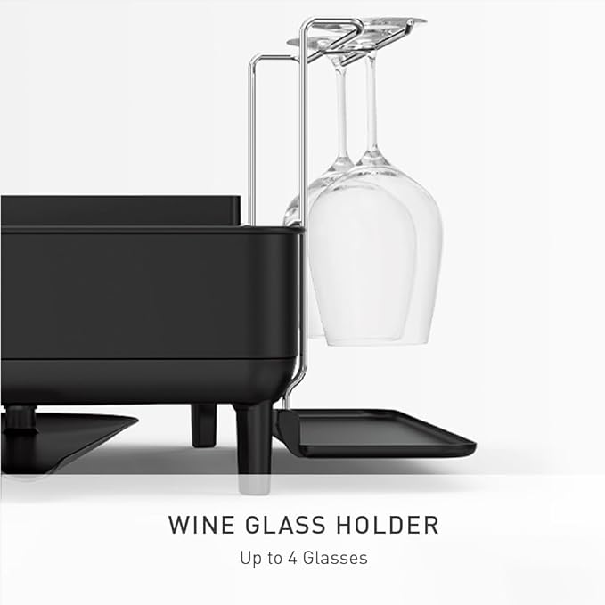simplehuman Steel Frame Dishrack, Large Capacity Dish Drying Rack, 360º Easy Drain Swivel Spout, Utensil & Wine Glass Holder, Anti-Residue Coating, Moisture Control Surface, Matte Black - Image 5
