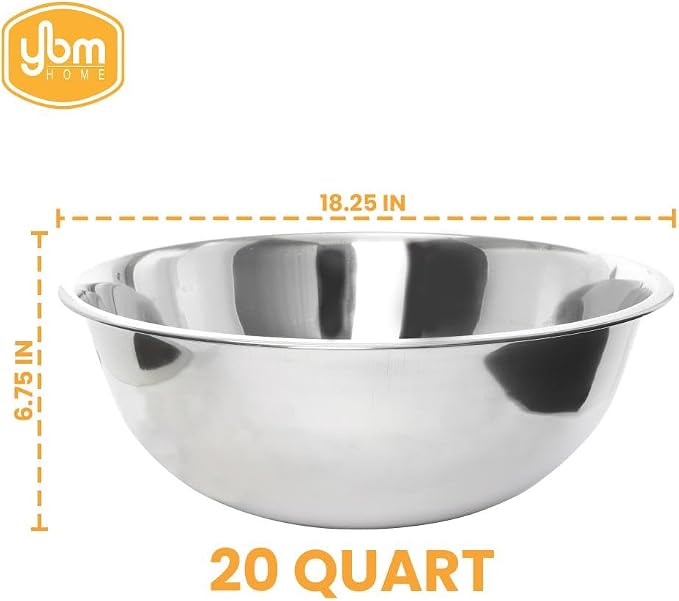 YBM HOME 20 Quart Stainless Steel Premium Mixing Bowl – Heavy Duty Deep Prep Bowl for Baking, Cooking, Dough Mixing, Salad Serving & Commercial Kitchen Use - Image 7