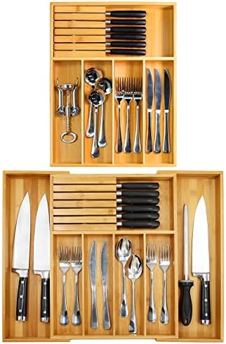 VaeFae Bamboo Silverware Drawer Organizer with Knife Block Set by VaeFaeDirect